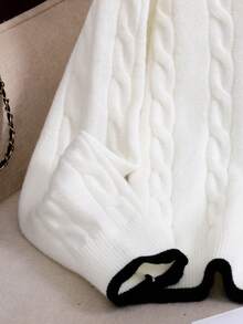 SHEIN Serisse Kids Tween Girl Solid White Wit Black Stripe Detail V-Neck Striped Cable Knit Casual Embroidered Autumn Winter, Back To School, Daily Wear White Cable Knit Sweater Varsity Sweaters White Sweater Teen Girl Tween Sweater Preppy Clothes For Girls Tween Sweaters Aesthetic Preppy Clothes White Sweater Tween, For Autumn Winter ,Preppy Sweater Uniform Girl Sweaters Tween Teen Girl Sweater Tween Girl Sweater - White - View 11