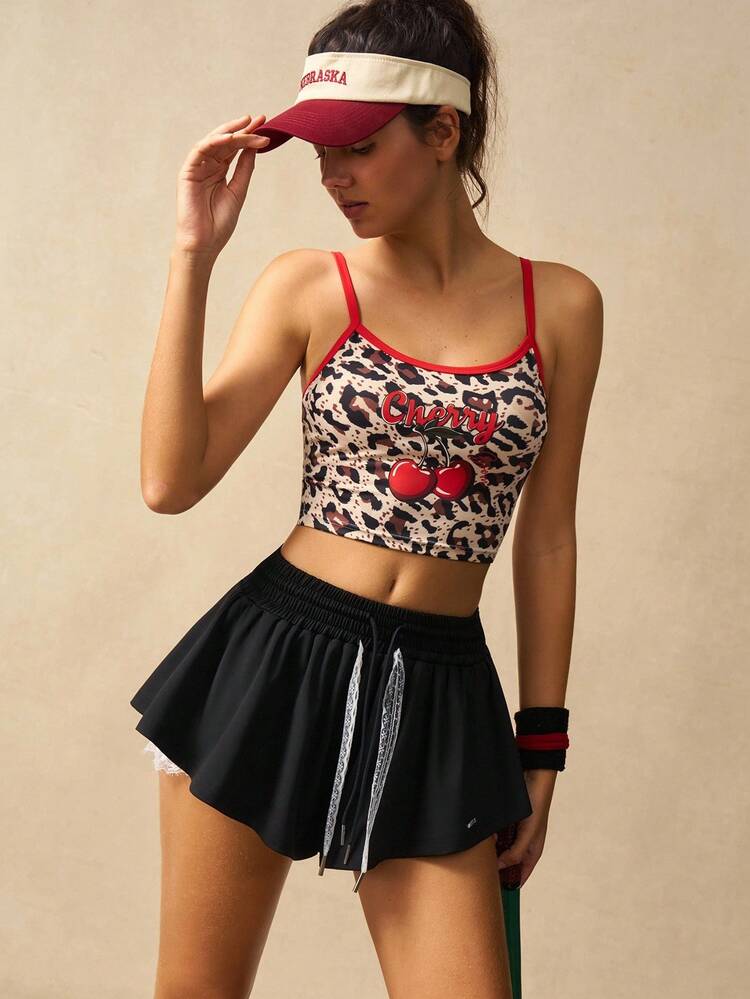 VARSIVA Leopard & Cherry Print Fitted Cropped Sports Camisole - Multicolor - View 7