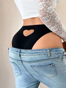 SHEIN 3 piezas/paquete Bragas sin costuras con diseño triangular calado para mujeres - Negro - Ver 6
