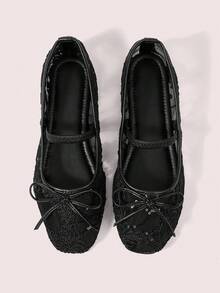 CUCCOO DOLLMOD Giày bệt Mary Jane lưới thêu nơ xinh xắn màu đen thanh lịch dành cho nữ - màu đen - Xem 6