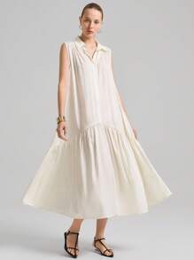Ontre 2025 Women's Casual Commuting Solid Color Sleeveless Mid-Length Shirt Dress - White - View 5