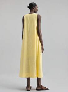 Ontre 女士无袖V领宽松连衣裙，休闲海滩度假装，波西米亚海岛度假风连衣裙，适合音乐节、万圣节、圣诞节、派对等场合，优雅连衣裙 - 黃色 - 查看 3