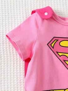 SUPERMAN X Cozy Pixies 2pcs Baby Girl Superhero Pattern Colorblock Soft Knit Bodysuit & Cape Set Baby Girl Clothes Pink Baby Bodysuit Infant Girl Bodysuit Newborn Girl Clothes Baby Superhero Infant Bodysuit - Multicolor - View 7