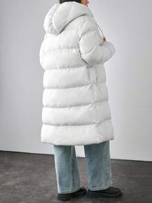 EURMUSE Damska długa biała kurtka puchowa z kapturem, swobodna odzież wierzchnia zapinana na zamek błyskawiczny - Biały - Zobacz 2