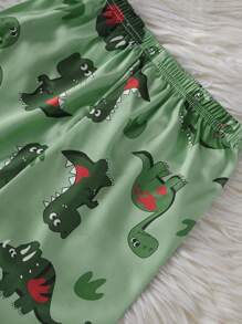 2 件套小男孩可爱恐龙印花短袖衬衫和裤子休闲家居服套装