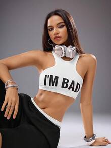 Shutterstock White, Sexy, Streetwear, Minimalist, Rebellious, Slogan, Y2K Style Cropped Tank Top For Women, Suitable For Summer, Vacation, Gathering, Party, Daily Wear, Matching Idea Casual