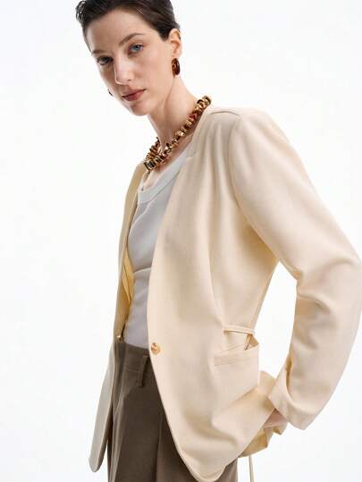 Aalyst Women's Solid Color Single Button Pocket Elegant Long Sleeve Blazer Fall Cloth For Women