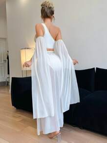 女士服装套装包括露肩上衣、下摆裙和袖口 - 白色 - 查看 2