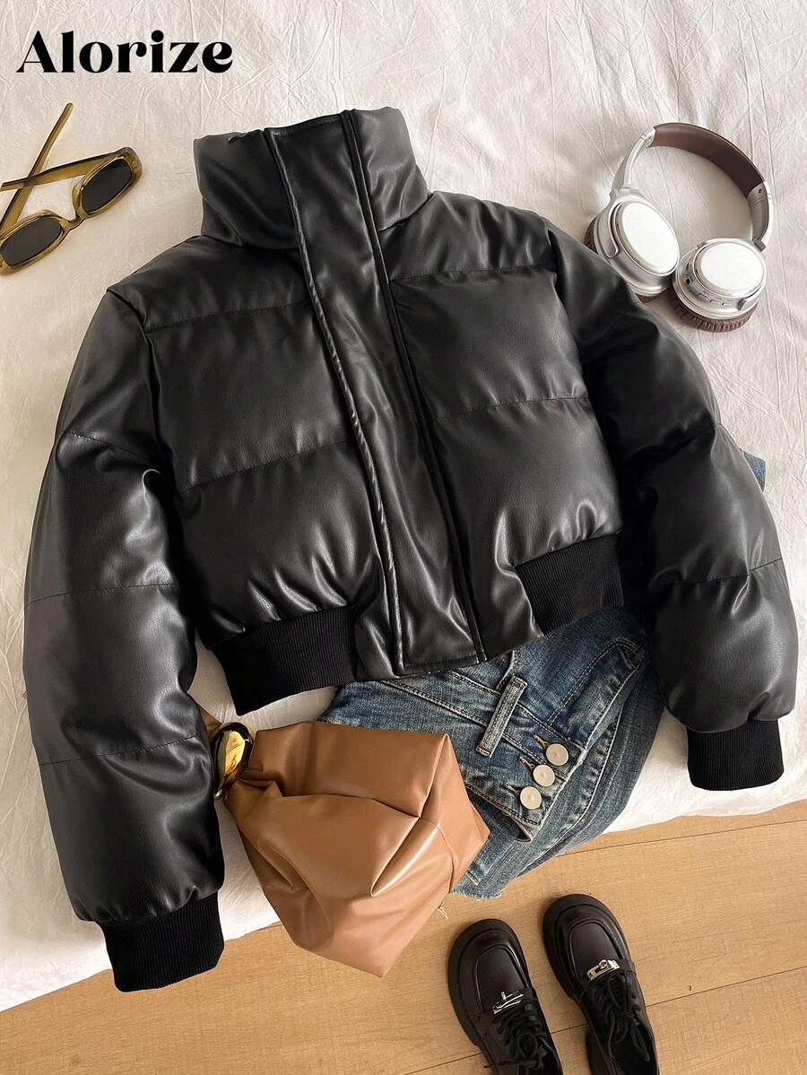 Tween Girls Padded Coat, Casual All-Match Versatile, Black Winter Coat Short Style High Collar Fall