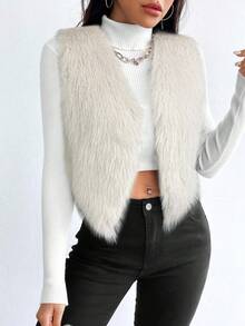 Firerie Women's Solid Color Sleeveless Faux Fur Jacket Autumn Winter Clothes For Women - Beige - View 5