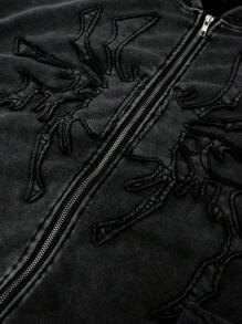 PAVTROS Manfinity Streetrush 男士街头时尚，ins风棉质针织卫衣，纯棉针织运动服，卫衣，短款宽松版型，贴花刺绣工艺，低调时尚，做旧水洗风格展现休闲轻松的街头风，适合日常休闲、街头穿搭、文化活动、户外运动、校园穿着、节日礼物。哥特式拉链连帽衫，黑色拉链连帽衫，刺绣连帽衫，男士拉链连帽衫外套，棉质连帽衫，黑色图案拉链连帽衫，哥特式拉链，黑色图案连帽衫，秋季 - 黑色 - 查看 6