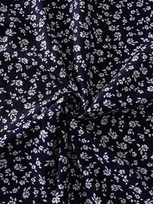 SHEIN Unity French Elegant Vintage Print Spring/Summer New One-Piece Waist Slimming Solid Color Crop Top & Skirt Set, Sexy Style For Women - Navy Blue - View 5