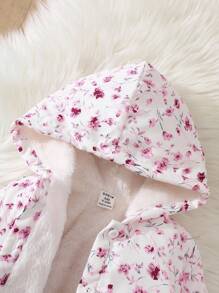 SHEIN Vintaside Kids 女婴休闲碎花保暖连帽外套，秋冬季 - 紫色 - 查看 6