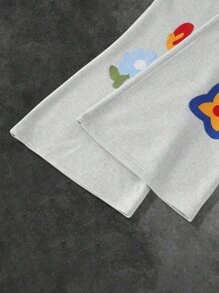 Manfinity EMRG Men's Floral Embroidery Drawstring Waist Flare Sweatpants Flower Sweatpants Patched Sweatpants Graphic Sweatpants Summer Sweatpants