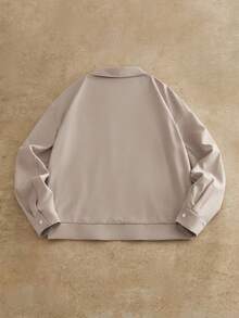 HIMLAND 男士休闲梭织马术刺绣翻领落肩夹克米色夹克男士夏季夹克男士街头时尚夹克裸色夹克男士拉链夹克，复古款，秋季，冬季 - 卡其色 - 查看 2