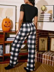 Miss Vinta Set Piyama Wanita Motif Renda Klasik Amerika Manis & Pedas - Grey - View 2