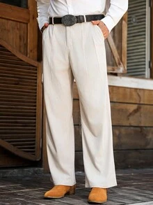 Manfinity Nomadique Men's Casual Solid Color Straight Leg Pants Men Corduroy Pants Men Pleated Pants Men Beige Pants Men Straight Leg Pants , Fall Winter