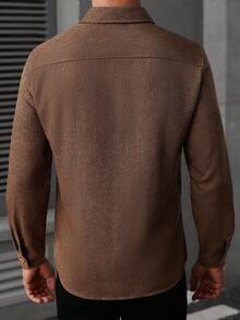 Manfinity CasualCool Men's Solid Color Regular Shoulder Long Sleeve Single-Breasted Casual Retro Fashion Shacket, Fall - Coffee Brown - View 2