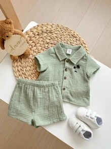 SHEIN Baby Boy Coconut Tree Print Shirt & Shorts
