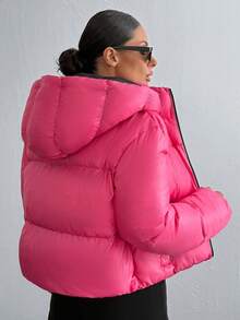 Cappotti invernali da donna casual e versatili con chiusura lampo e cappuccio, a manica lunga