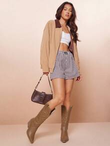 SHUZIA Glamorous Brown Point Toe Chunky Heel Embroidery Mid-Calf Western Cowgirl Boots - Camel - View 5