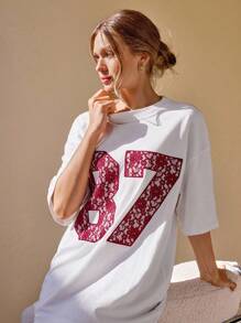 CLARA VERO Camiseta deportiva con detalles de encaje y falda de encaje de cintura alta, estilos elegantes y frescos - Multicolor - Ver 4