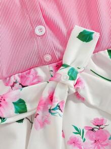 SHEIN Young Girl Floral Print Spaghetti Strap Romper - Pink - View 5
