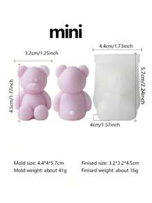 创意迷你熊形硅胶模具 - 生活艺术创作器，硅胶材质，易于拆卸和清洁，专为蜡烛制作、石膏雕塑和创意绘画而设计。重返校园。 - 白色 - 查看 3