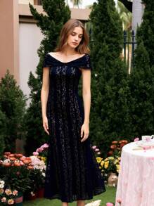 Lucivie Women's Floral Lace Off Shoulder Fitted Elegant Dress - Black - View 4