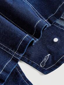 Sweetra 女士休闲性感牛仔衬衫 - 藍色 - 查看 4