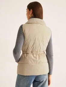 GENKIRA Nuovo giubbotto casual elegante di moda, con design con cerniera e imbottitura, gilet minimale da donna - Beige - Visualizzare 3