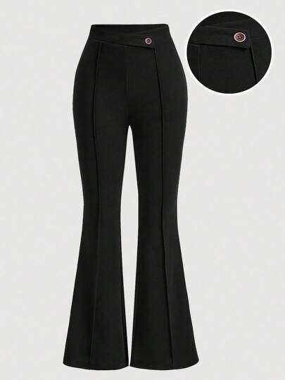 Girlism Teen Girl Elegant Solid Color Comfortable Asymmetric Waist Black Flared Pants