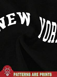 SHEIN Leap Crew Sudadera holgada de cuello redondo de manga larga con estampado gráfico "NEW YORK" de estilo minimalista clásico para adolescentes, adecuada para otoño/invierno - Negro - Ver 4