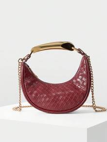 MOTF PREMIUM 草编图案 PU 皮革手提包 - 酒紅色 - 查看 3