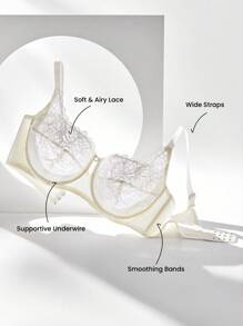 LUVLETTE Plus Full Coverage Support Breathable Underwire White Sheer Mesh Lace Elegance Minimizer Bra Sexy Lingrie Bridal Intimates