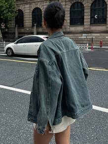DAZY 复古水洗短款牛仔外套 长袖女款 - 中等水洗藍 - 查看 2