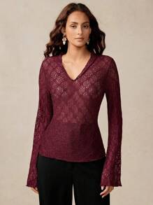 Florisole Women's Elegant Romantic Bohemian Lace T-Shirt Fall Cloth For Women