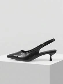 Mnmlis Zapatos de tacón alto con punta elegante para mujer - Negro - Ver 5