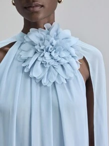 Ontre 2026春夏新款吊带喇叭连衣裙，饰有串珠，休闲都市商务度假海滩音乐节穿搭，优雅波西米亚风派对礼服，女士 - 藍色 - 查看 7