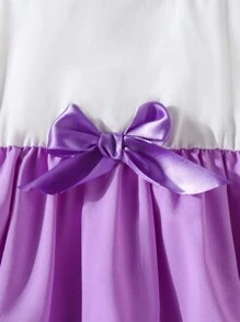 Váy ren trơn tương phản thanh lịch cho bé gái có thắt lưng chun, viền váy màu xanh lá cây, phù hợp cho mùa hè - Màu tím - Xem 5