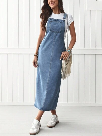 EMERY ROSE 女士時尚純色牛仔連身裙