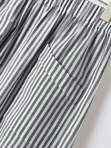 Rusticease 女式条纹松紧腰口袋休闲百搭A字裙 - 黑與白 - 查看 3