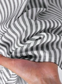 Rusticease 女式条纹松紧腰口袋休闲百搭A字裙 - 黑與白 - 查看 5