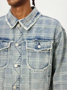 ROMWE MEN Prep 男士休闲通勤牛仔领夹克 - 藍色 - 查看 2