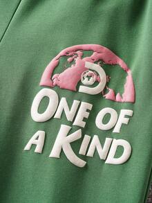 Discovery X SHEIN Men's Casual Everyday Letter & Plant Pattern Elastic Waist Wide Leg Sweatpants - Green - View 5