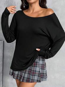 EURMUSE Solid Asymmetrical Neck Ruched Satin Blouse One Shoulder Top, Elegant Style - Black - View 4