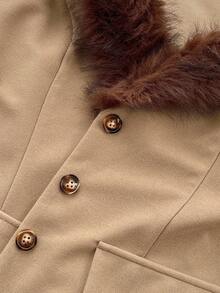 Maweii 2025 Plus Size Women's Elegant Date Night Fashion Dramatic Fur Collar Decor Chic Overcoat, Autumn/Winter Fall