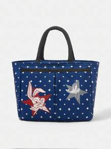 LOONEY TUNES X SHEIN Fashionable Cute Cartoon Rabbit & Duck Print Insulated Lunch Bag - Navy Blue - View 2