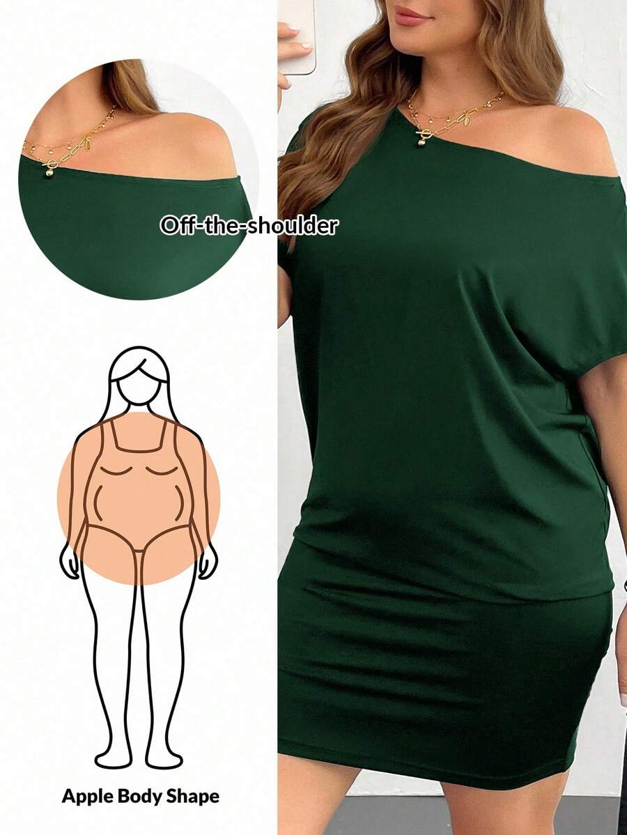 SHEIN Essnce Vestido de verano talla grande para mujer. Vestido casual negro, vestido hombros descubiertos, vestido un hombro. Vestidos de verano para mujer, vestido casual hombros descubiertos, vestido negro mini para salir