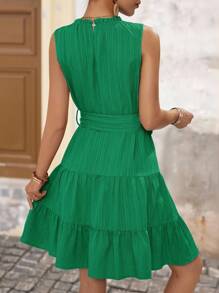 Brillora Vestido casual de mujer de unicolor con volantes en el cuello redondo y sin mangas - Verde - Ver 2